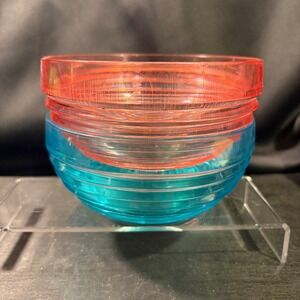 Vintage‎ 1986 Majestic Ribbed Plastic Bowls Set of 2 Pink Teal Blue 5.25" Retro